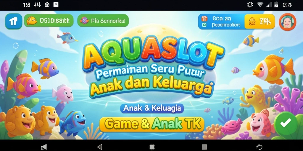 Antarmuka aplikasi AQUASLOT yang ceria dan interaktif untuk anak.