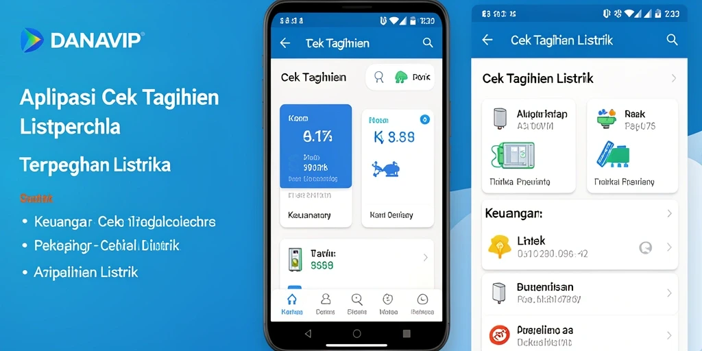 Tampilan aplikasi DANAVIP yang menampilkan fungsi cek tagihan listrik.