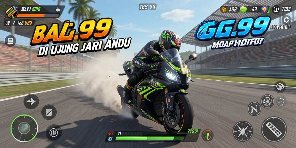 Screenshot GG99 menampilkan balapan motor yang mendebarkan dengan grafis tajam.