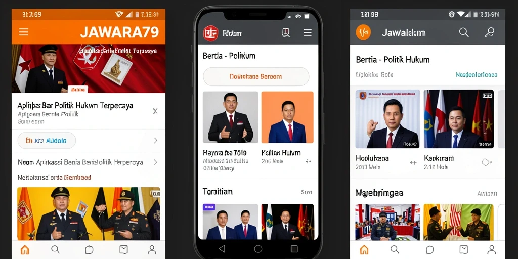 Antarmuka JAWARA79 menampilkan berita politik dan hukum terbaru.