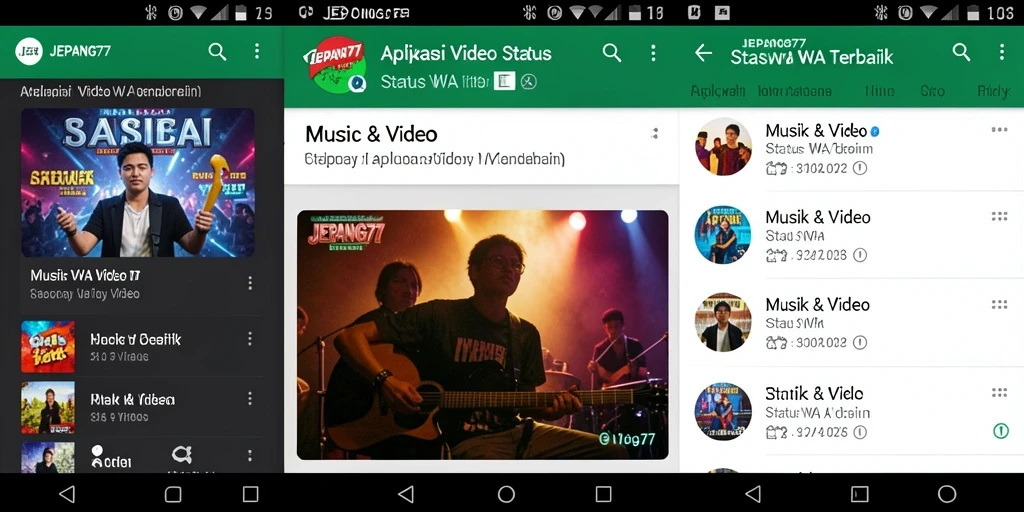 Antarmuka aplikasi JEPANG77 dengan pilihan Status WA Video.