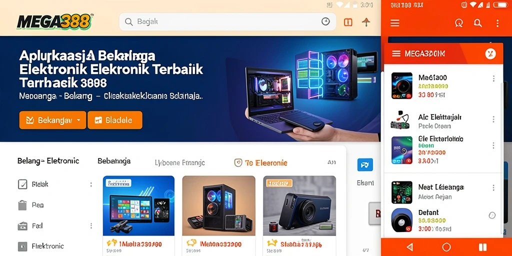Antarmuka MEGA388 menampilkan pilihan produk elektronik yang menarik.