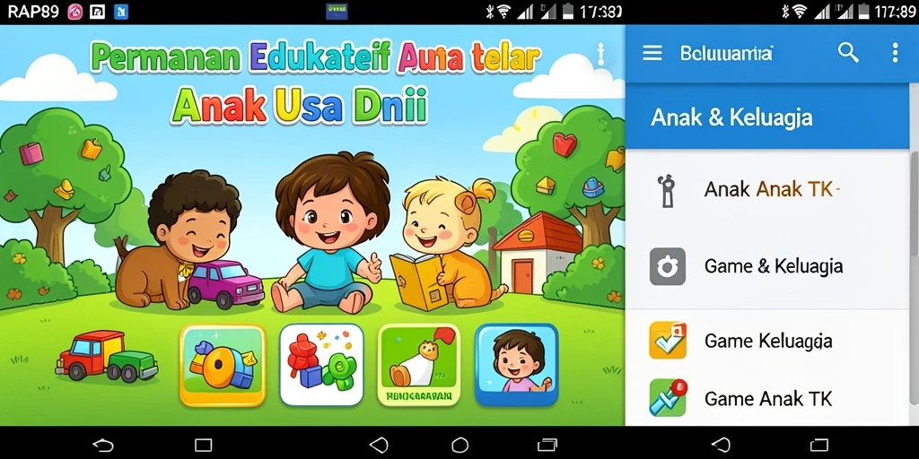 Antarmuka ceria dan interaktif dari aplikasi Game Anak TK.