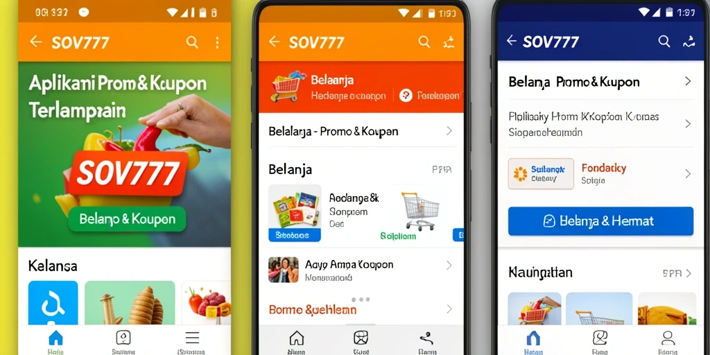 Tampilan antarmuka aplikasi SOV777 dengan berbagai kupon dan promosi.